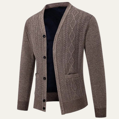 VogeLuxe | Men’s Textured V-Neck Cardigan 6