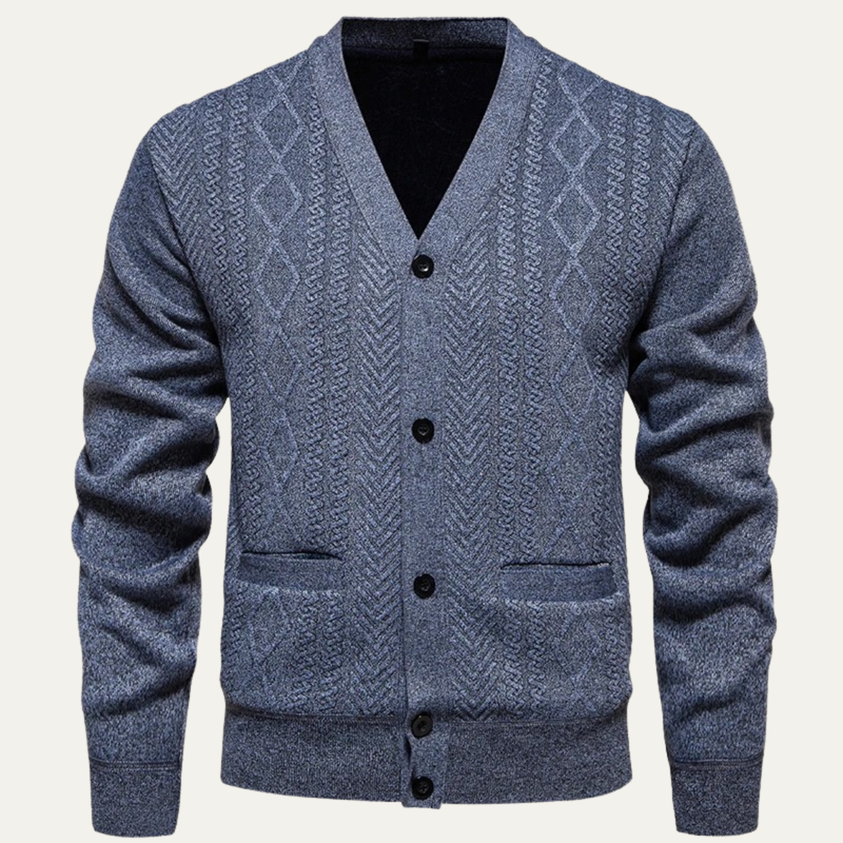 VogeLuxe | Men’s Textured V-Neck Cardigan 9