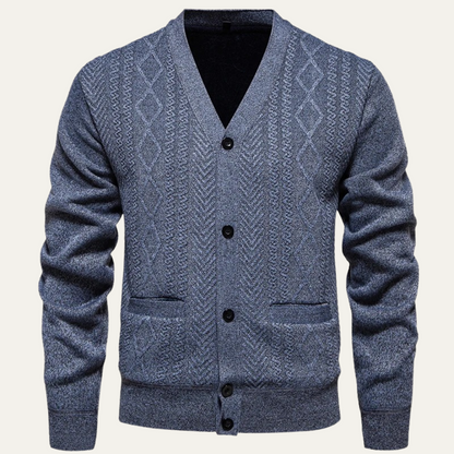 VogeLuxe | Men’s Textured V-Neck Cardigan 9