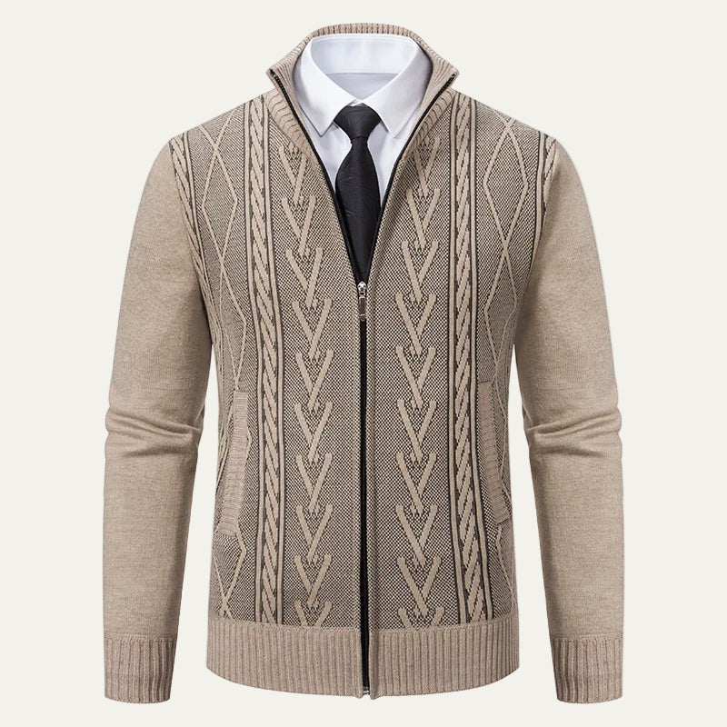 VogeLuxe | Men’s Textured Zip-Up Knit Cardigan with Stand Collar 0