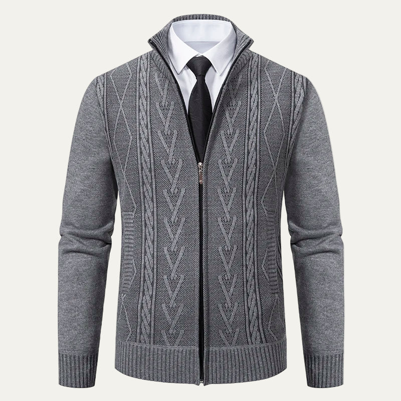 VogeLuxe | Men’s Textured Zip-Up Knit Cardigan with Stand Collar 1