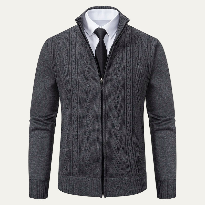 VogeLuxe | Men’s Textured Zip-Up Knit Cardigan with Stand Collar 2