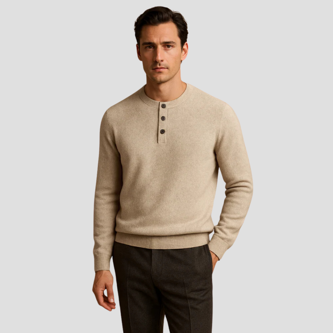 VogeLuxe | Men’s Three-Button Henley Knit Sweater 2
