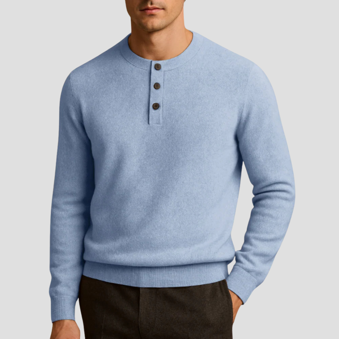 VogeLuxe | Men’s Three-Button Henley Knit Sweater 5