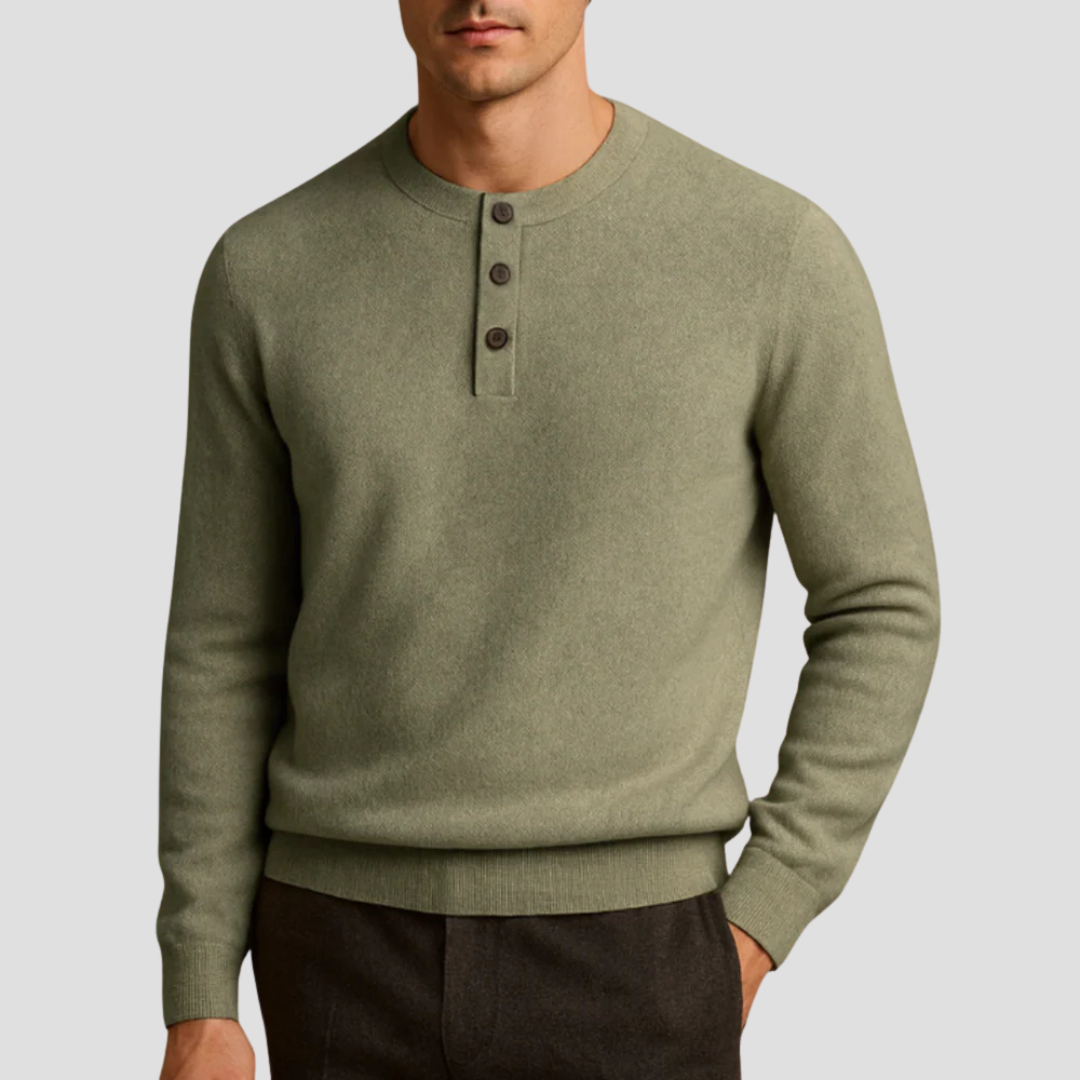 VogeLuxe | Men’s Three-Button Henley Knit Sweater 6
