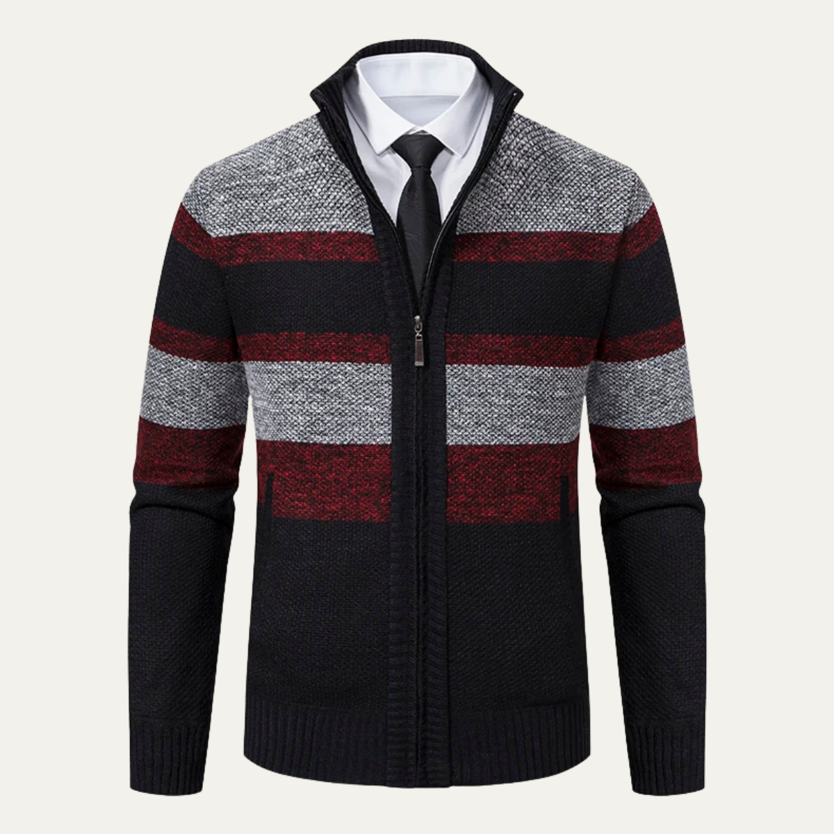 VogeLuxe | Men’s Three-Color Striped Full-Zip Cardigan 0