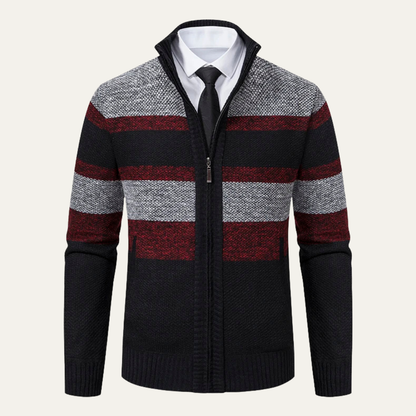 VogeLuxe | Men’s Three-Color Striped Full-Zip Cardigan 0
