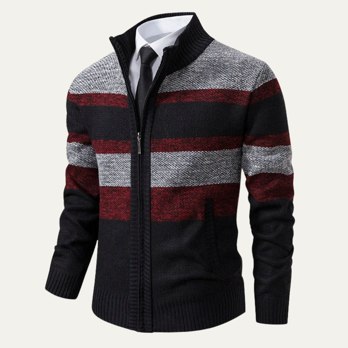 VogeLuxe | Men’s Three-Color Striped Full-Zip Cardigan 2