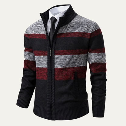 VogeLuxe | Men’s Three-Color Striped Full-Zip Cardigan 2