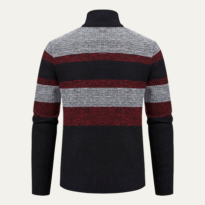 VogeLuxe | Men’s Three-Color Striped Full-Zip Cardigan 3
