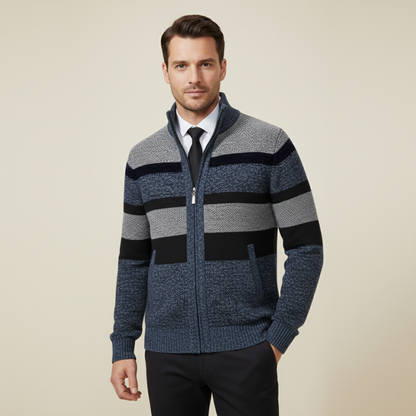 VogeLuxe | Men’s Three-Color Striped Full-Zip Cardigan 5