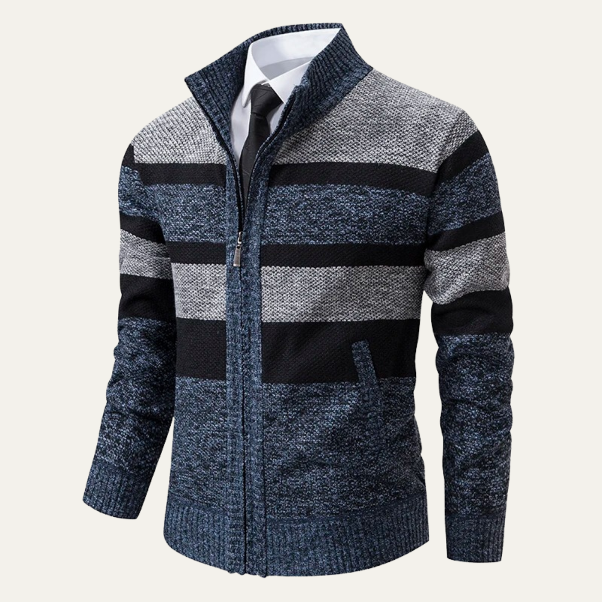 VogeLuxe | Men’s Three-Color Striped Full-Zip Cardigan 6