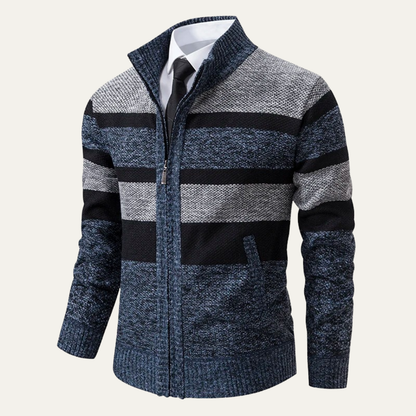 VogeLuxe | Men’s Three-Color Striped Full-Zip Cardigan 6
