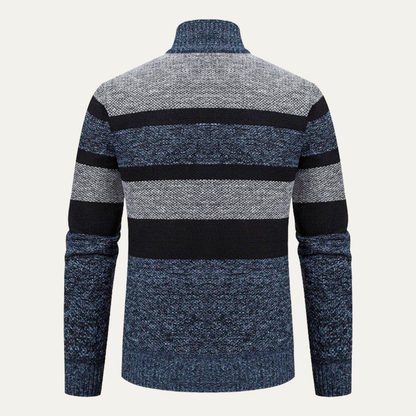VogeLuxe | Men’s Three-Color Striped Full-Zip Cardigan 7