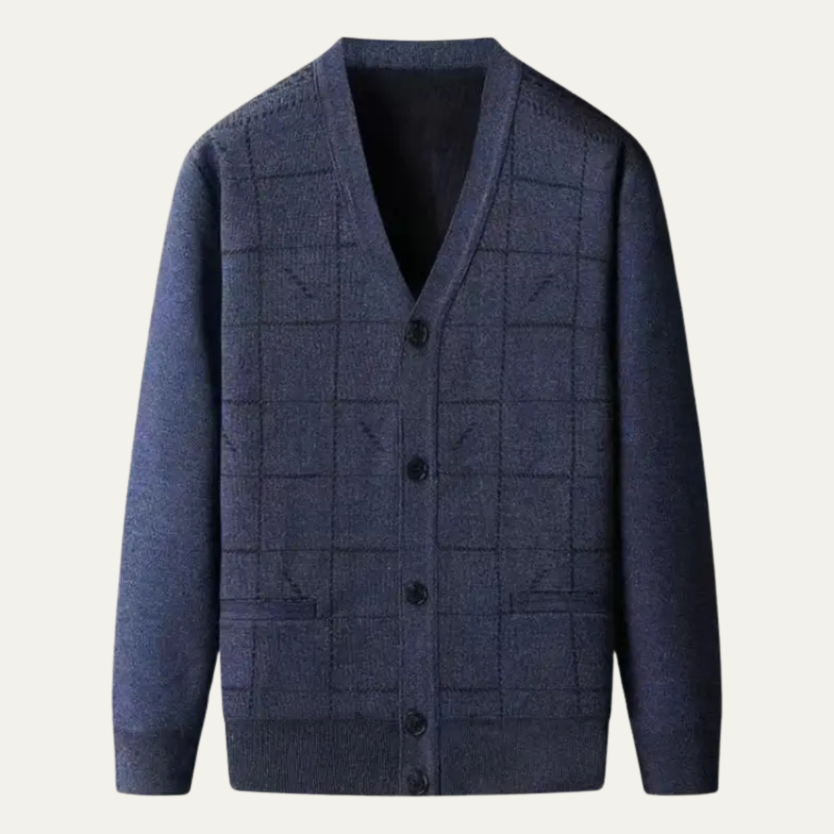 VogeLuxe | Men’s Tonal Windowpane V-Neck Cardigan 1