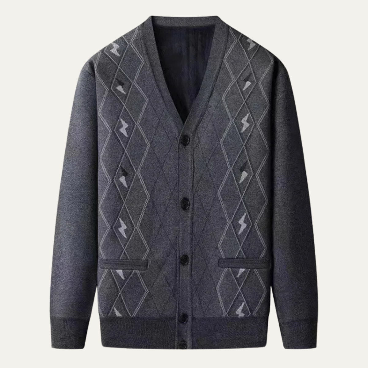 VogeLuxe | Men’s Tonal Windowpane V-Neck Cardigan 2