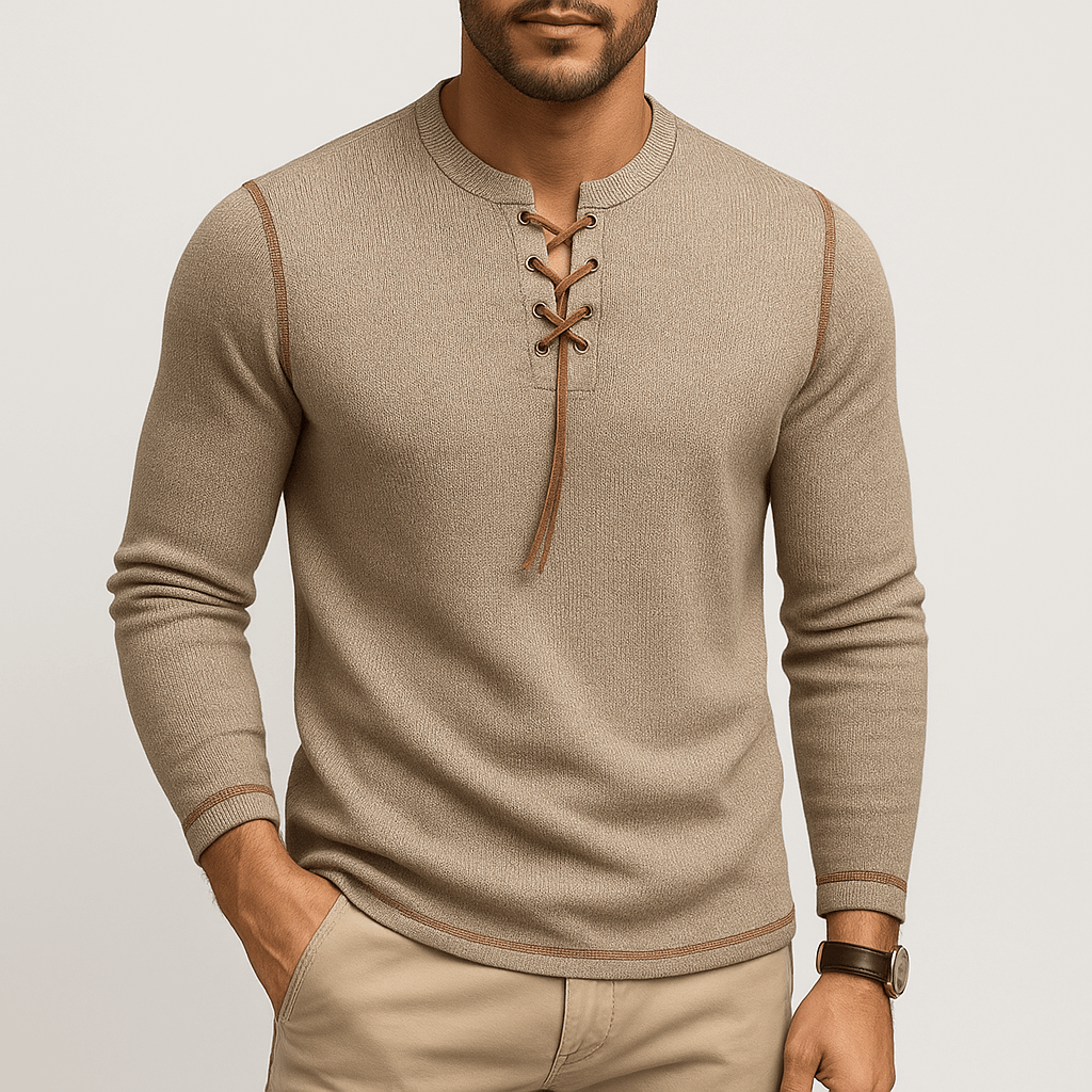 VogeLuxe | Men’s Top Buttons Lace Long Sleeve 0