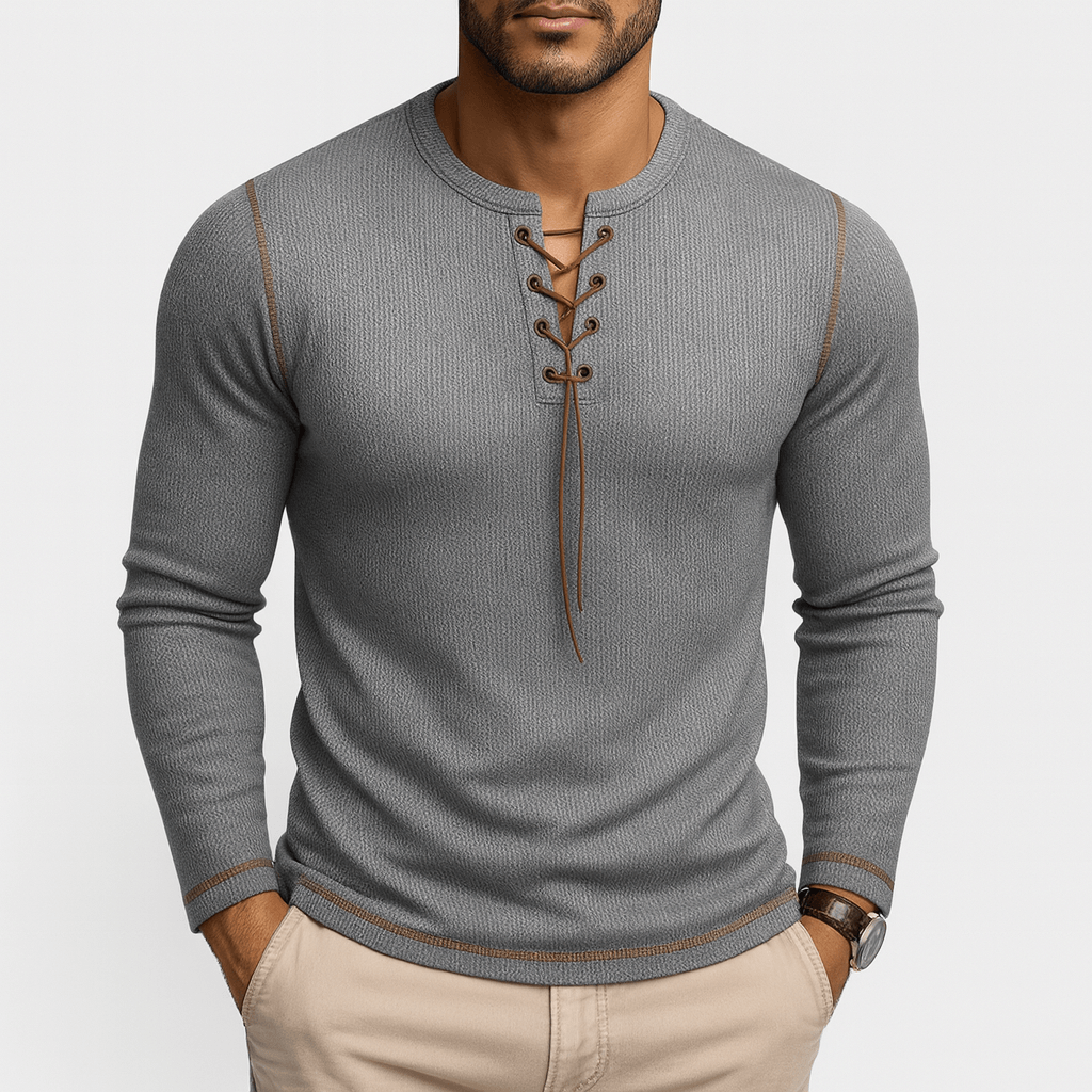 VogeLuxe | Men’s Top Buttons Lace Long Sleeve 2
