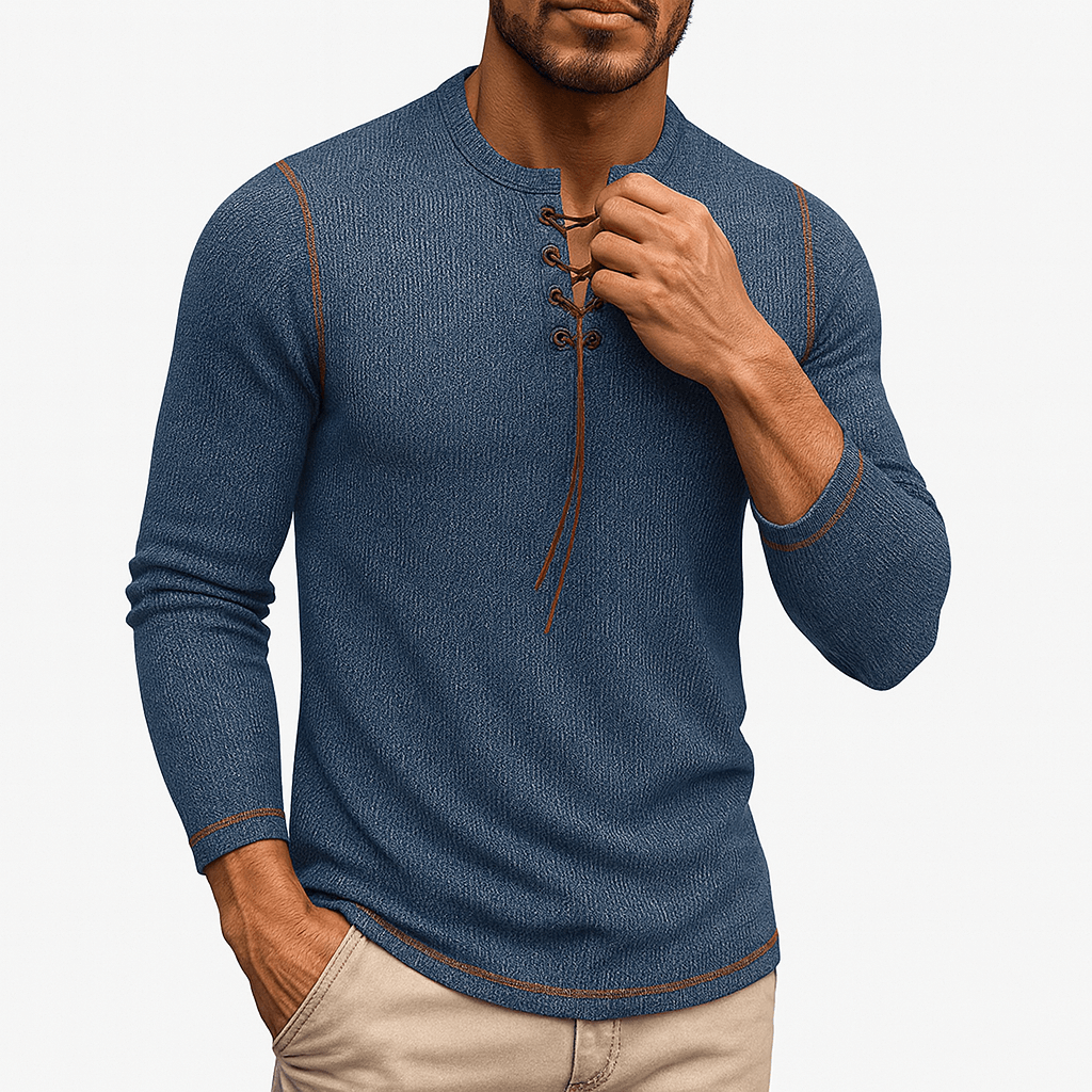 VogeLuxe | Men’s Top Buttons Lace Long Sleeve 4