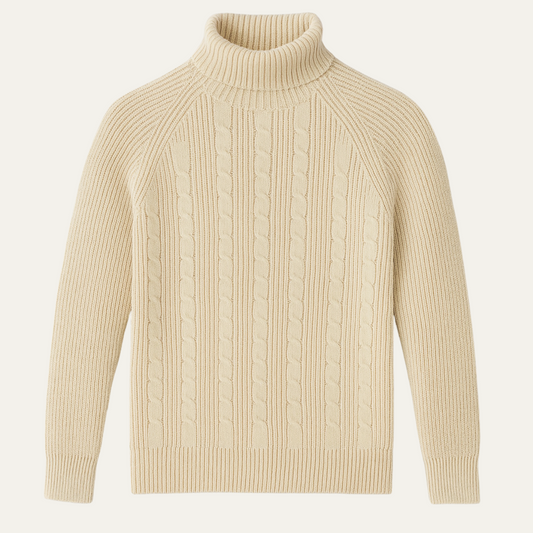 VogeLuxe | Men’s Turtleneck Sweater with Vertical Cable Knit Pattern 0