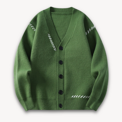 VogeLuxe | Men’s V-Neck Cardigan with Bold Stitching 0