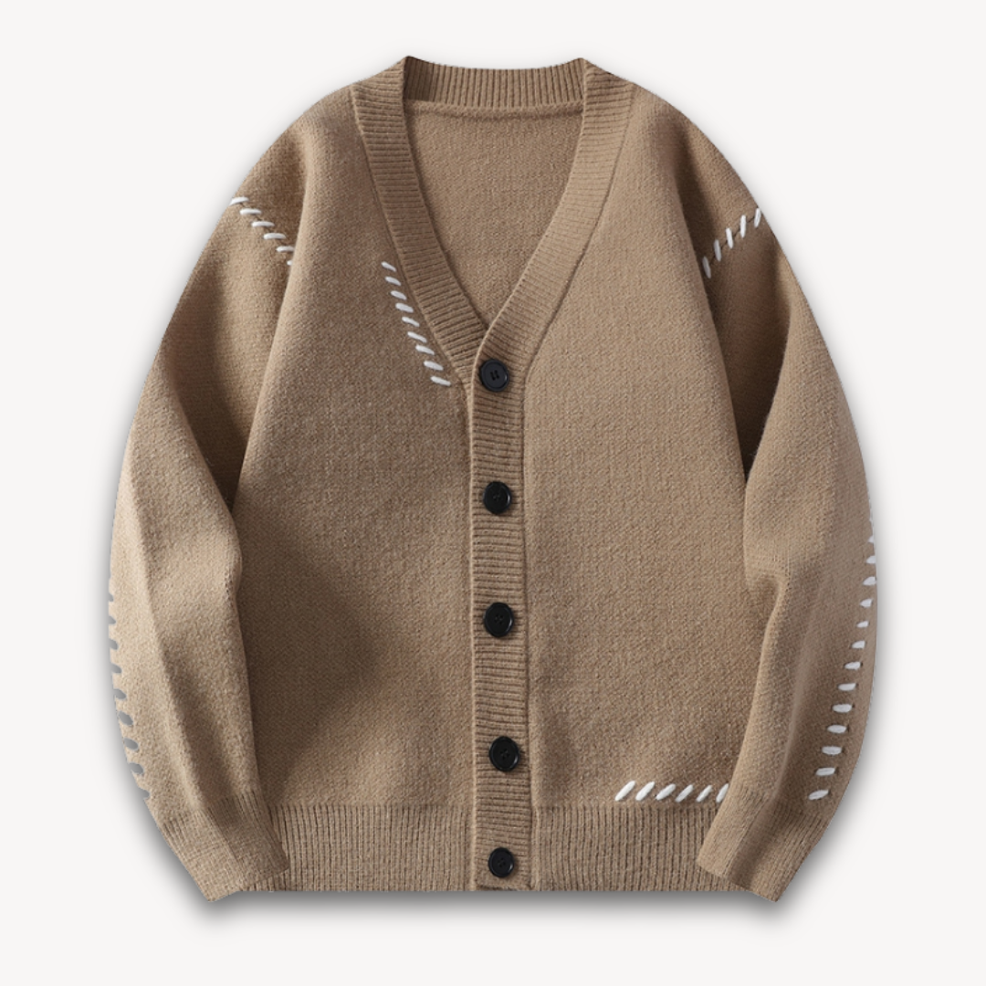 VogeLuxe | Men’s V-Neck Cardigan with Bold Stitching 1