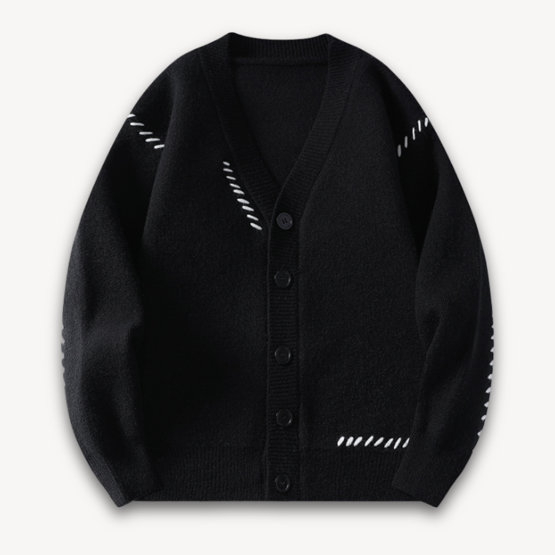 VogeLuxe | Men’s V-Neck Cardigan with Bold Stitching 3