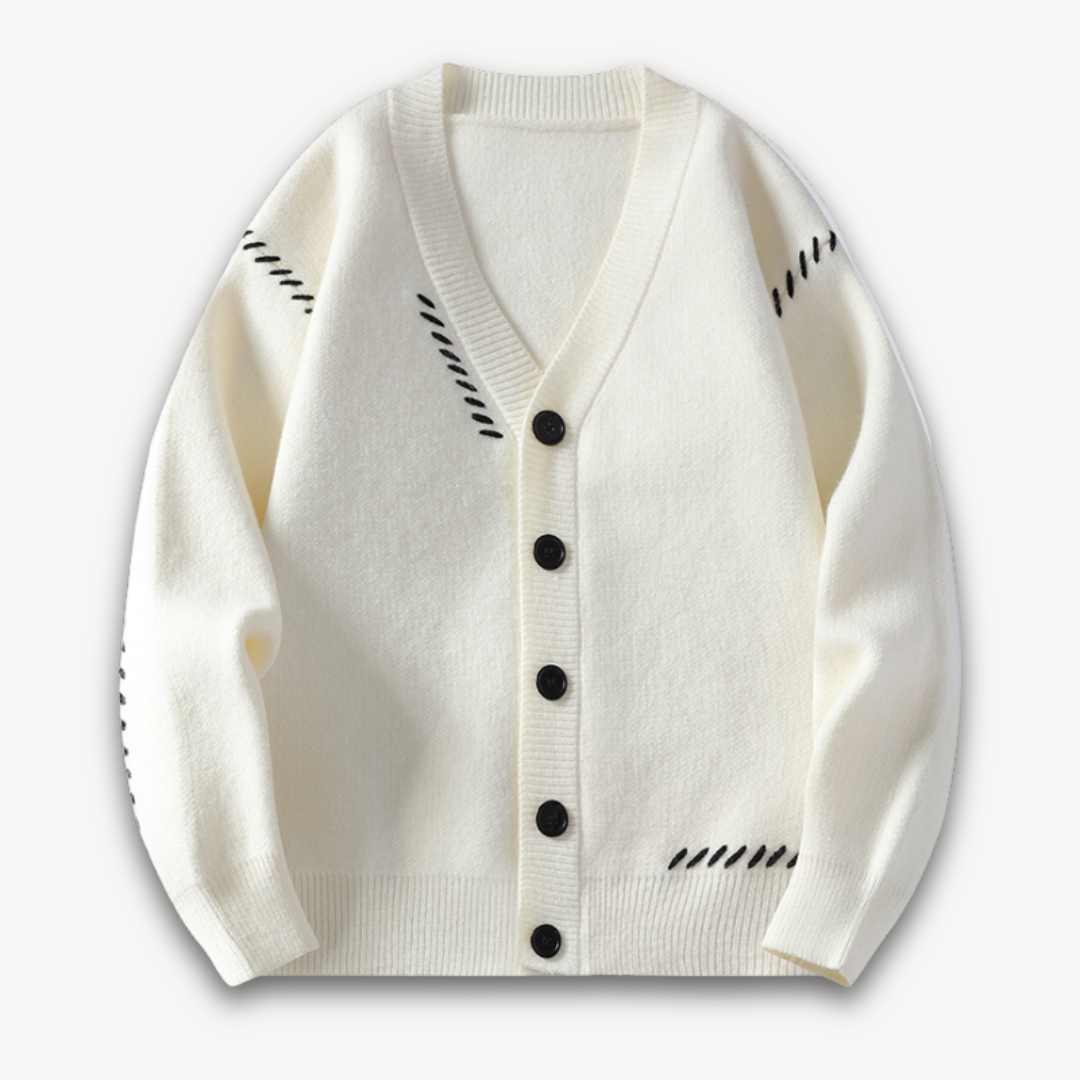 VogeLuxe | Men’s V-Neck Cardigan with Bold Stitching 4
