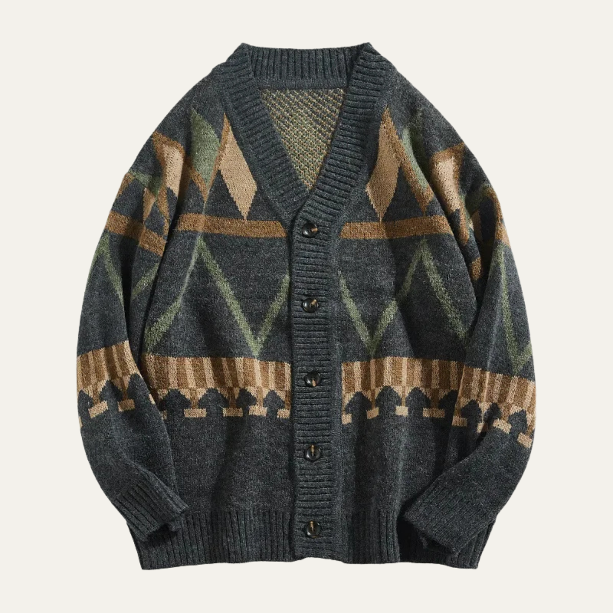 VogeLuxe | Men’s V-Neck Cardigan with Geometric Fair Isle Pattern 0