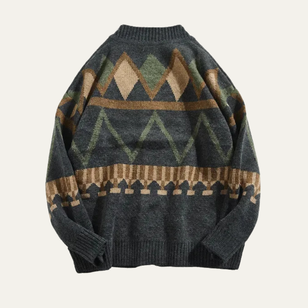 VogeLuxe | Men’s V-Neck Cardigan with Geometric Fair Isle Pattern 1