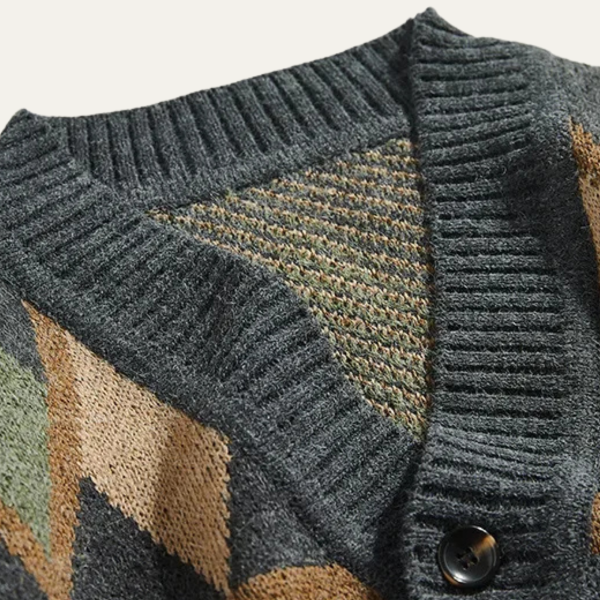 VogeLuxe | Men’s V-Neck Cardigan with Geometric Fair Isle Pattern 3
