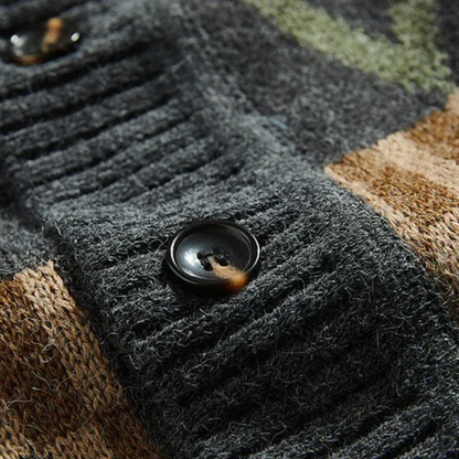 VogeLuxe | Men’s V-Neck Cardigan with Geometric Fair Isle Pattern 4