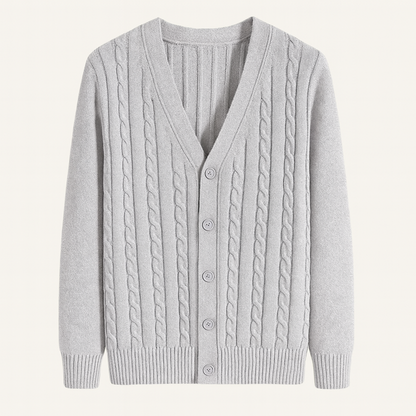 VogeLuxe | Men’s V-Neck Cardigan with Ribbed Knit 0