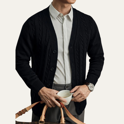 VogeLuxe | Men’s V-Neck Cardigan with Ribbed Knit 5