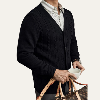 VogeLuxe | Men’s V-Neck Cardigan with Ribbed Knit 6
