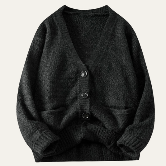 VogeLuxe | Men’s V-Neck Cardigan with Textured Knit 0