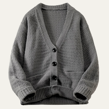 VogeLuxe | Men’s V-Neck Cardigan with Textured Knit 1