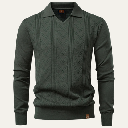 VogeLuxe | Men’s V-Neck Knit Polo Sweater 9
