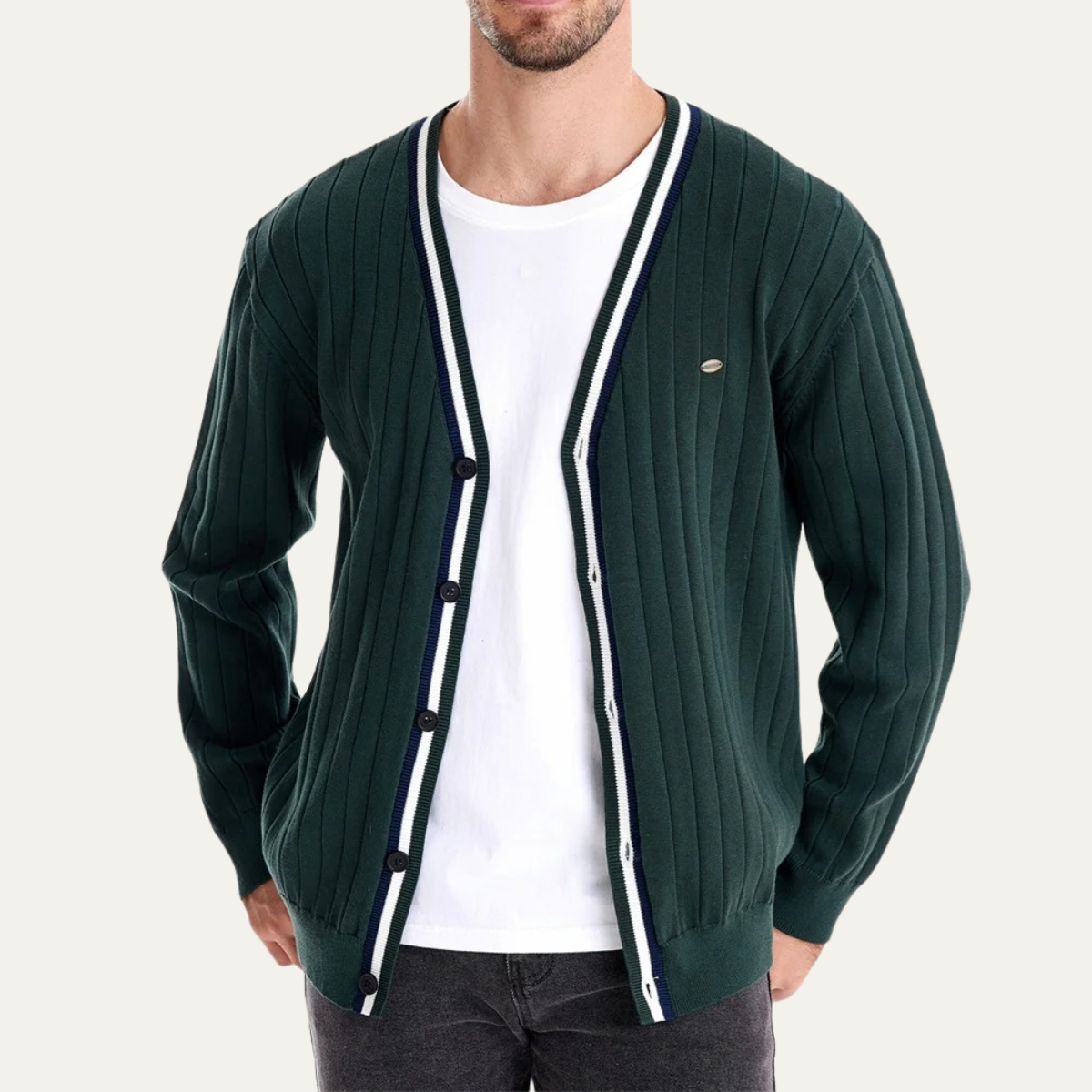 VogeLuxe | Men’s V-Neck Striped Cardigan 1