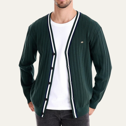 VogeLuxe | Men’s V-Neck Striped Cardigan 1
