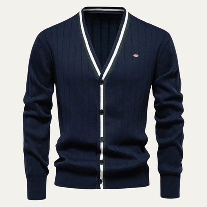 VogeLuxe | Men’s V-Neck Striped Cardigan 10