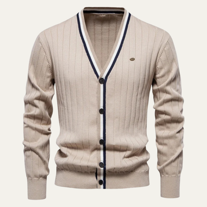 VogeLuxe | Men’s V-Neck Striped Cardigan 12