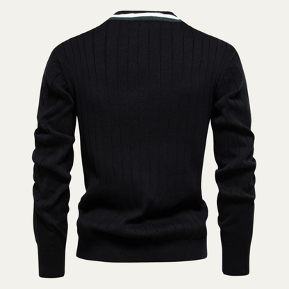 VogeLuxe | Men’s V-Neck Striped Cardigan 3