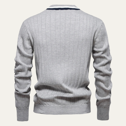 VogeLuxe | Men’s V-Neck Striped Cardigan 5