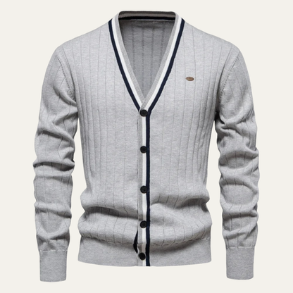 VogeLuxe | Men’s V-Neck Striped Cardigan 9