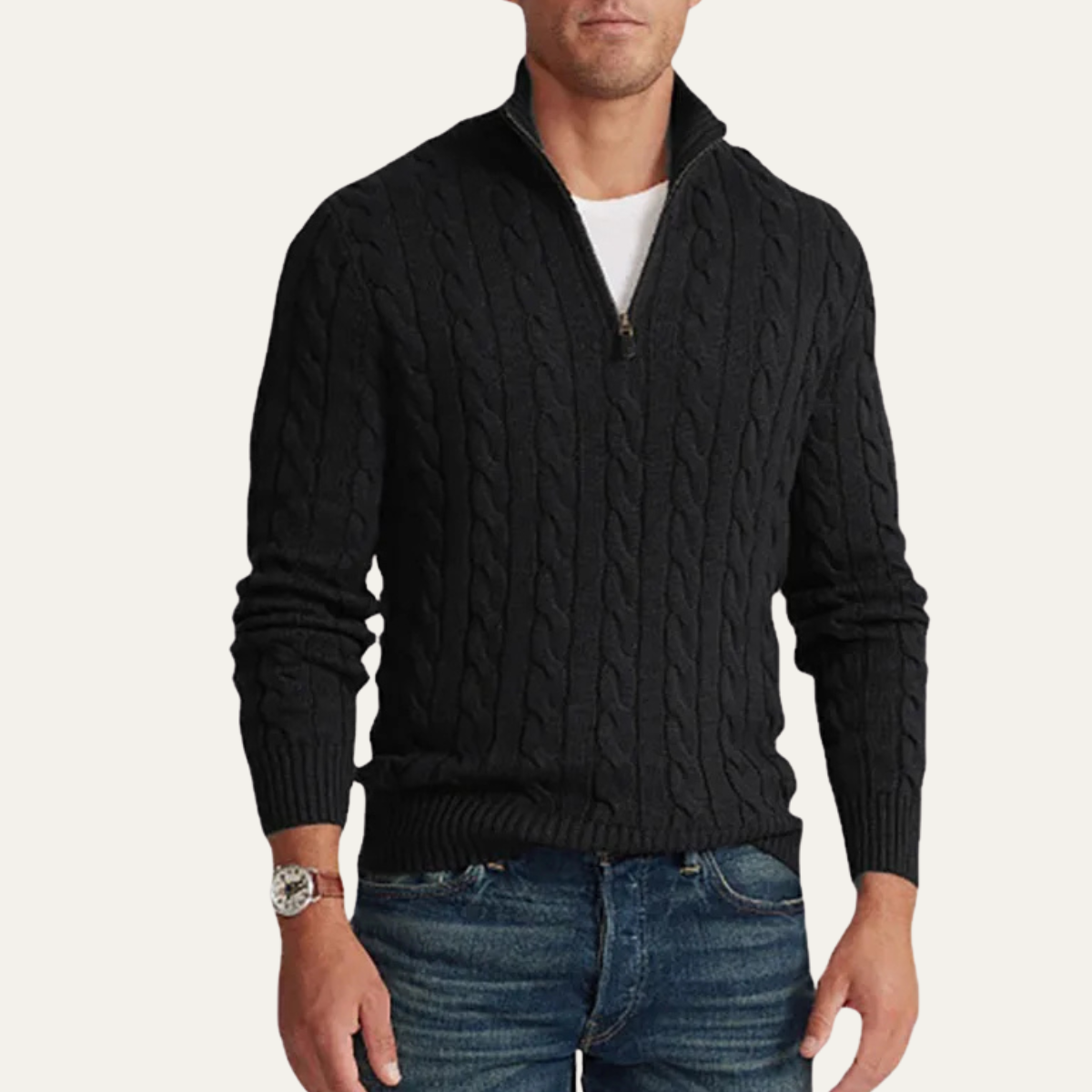 VogeLuxe | Men’s Vertical Rib Knit Polo Sweater 0