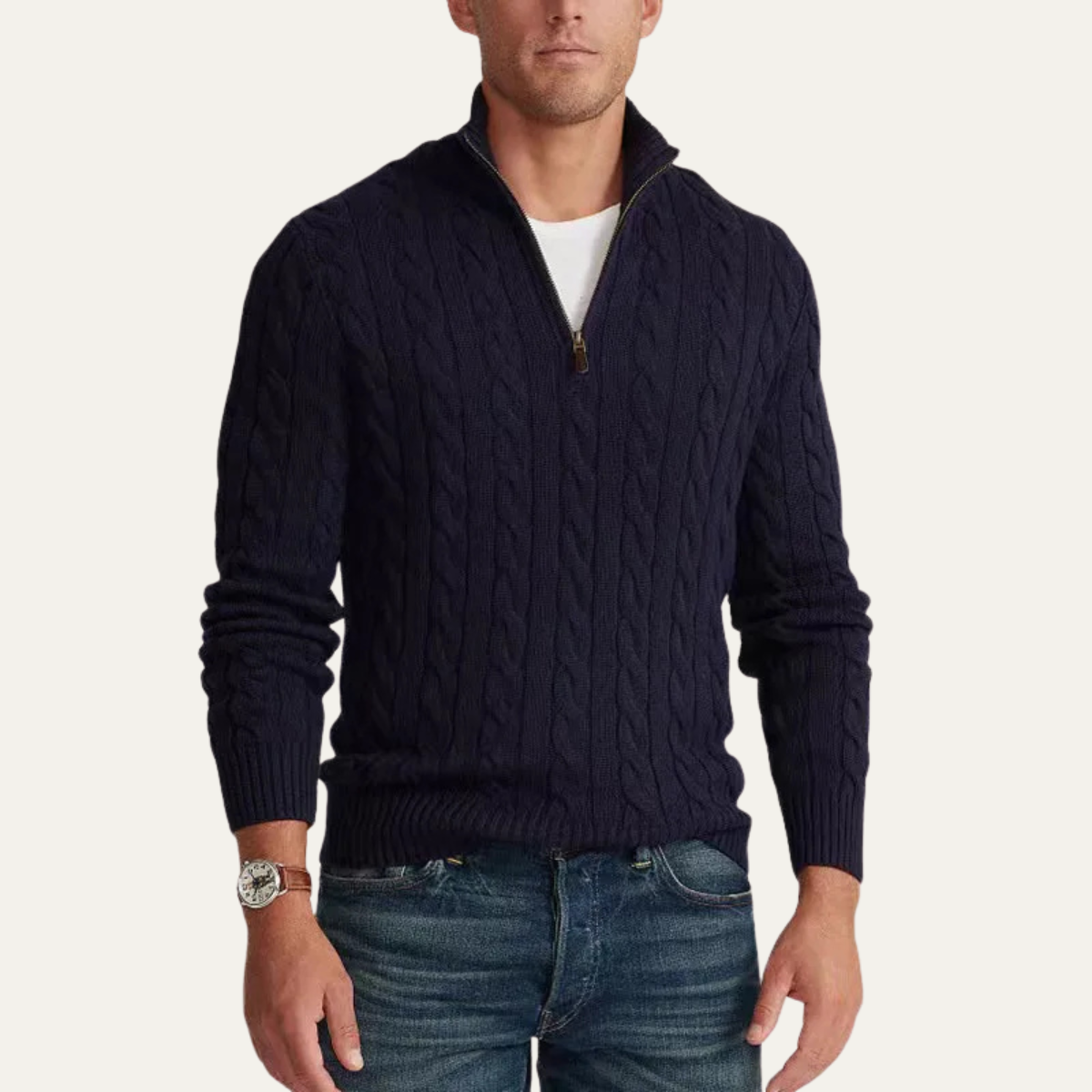VogeLuxe | Men’s Vertical Rib Knit Polo Sweater 4