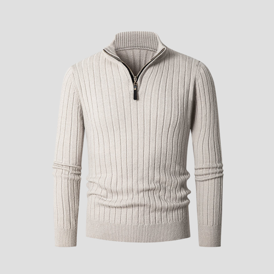 VogeLuxe | Men’s Vertical Rib Quarter-Zip Knit Sweater 0