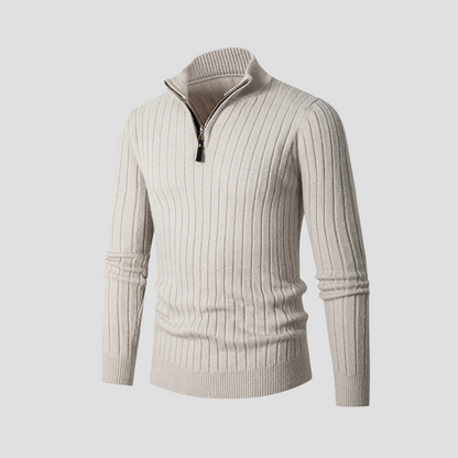 VogeLuxe | Men’s Vertical Rib Quarter-Zip Knit Sweater 1
