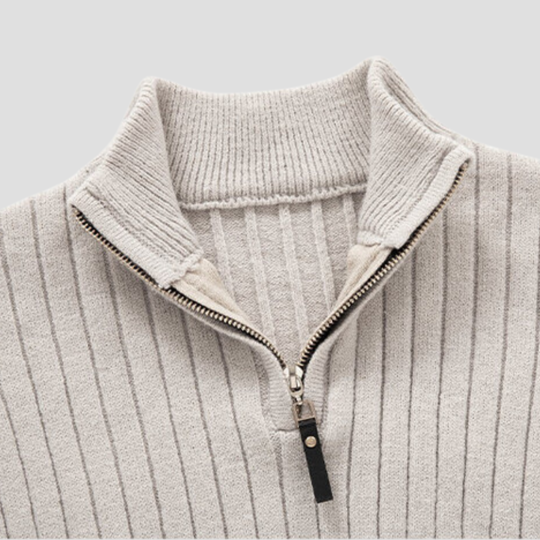 VogeLuxe | Men’s Vertical Rib Quarter-Zip Knit Sweater 2